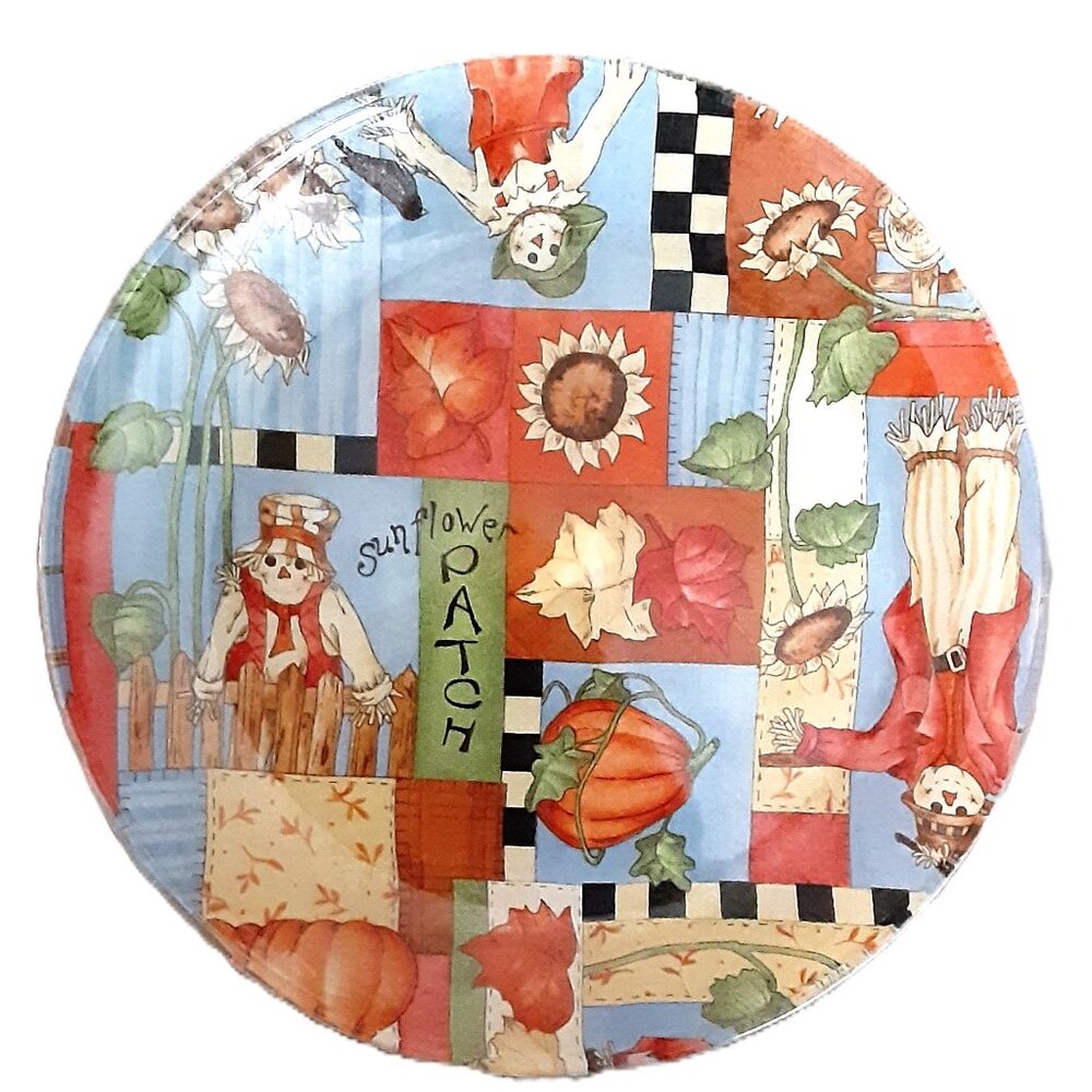 Fall Decorative Serving Plate, Thanksgiving plate, Scarecrow, Maple Leaves